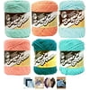 Variety Assortment Lily Sugar'n Cream Yarn 100 Percent Cotton Solids (6-Pack) Medium Number 4 Worsted Bundle with 4 Patterns (Asst 49)