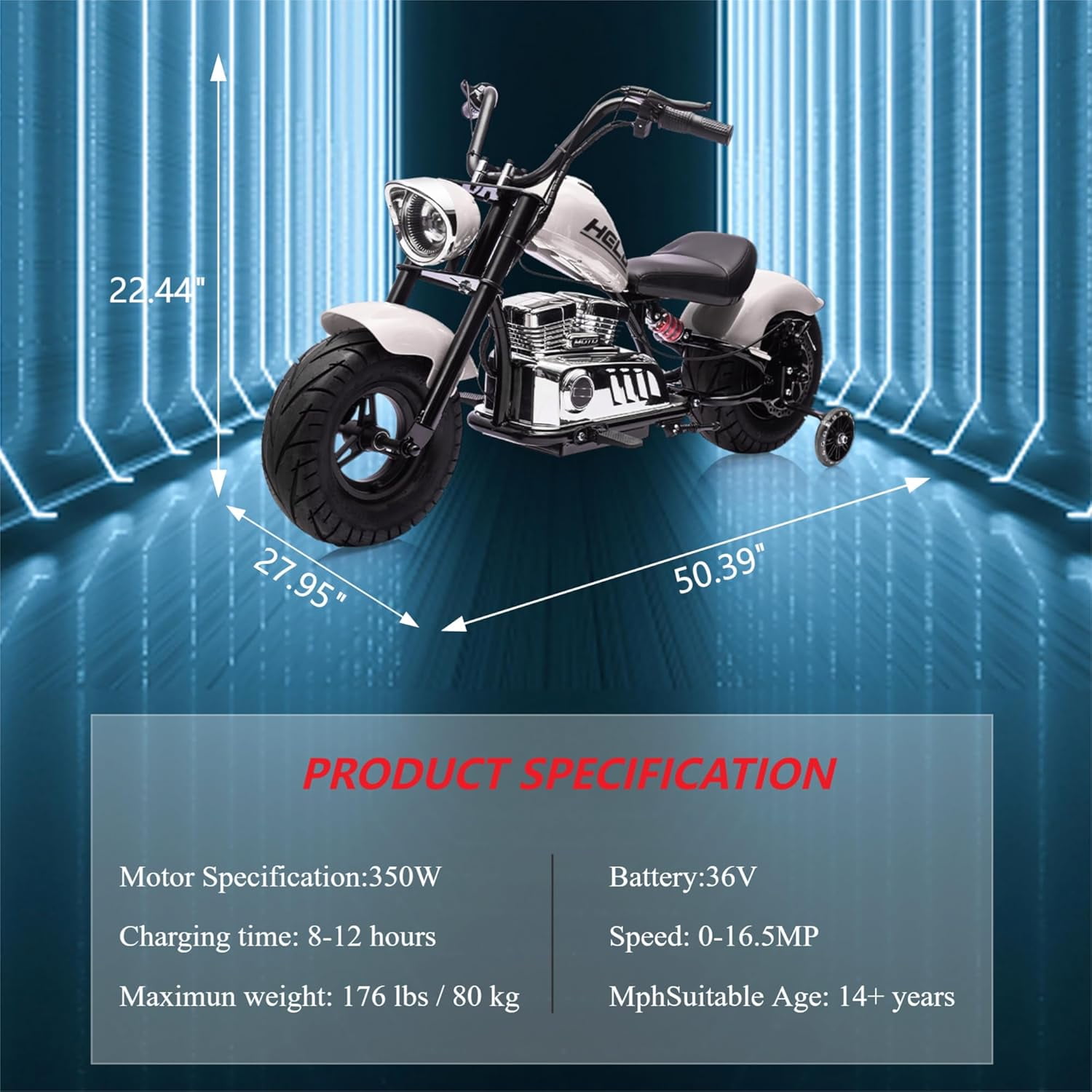 Rugerasy 36V 350W Ride On Off-Road Motorcycle,Electric Dirt Bike for Teens,Fast Speed 16.5mph with Music,Spring Suspension,Led Light,White