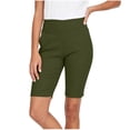 thumbnail image 3 of Women's Soft Solid Elastic Waist Casual Short Pants, Comfy Travel Shorts with Functional Pockets, Lightweight Polyester Blend for Walking, Running Errands, Sightseeing, | TruBelle,Army Green L, 3 of 7
