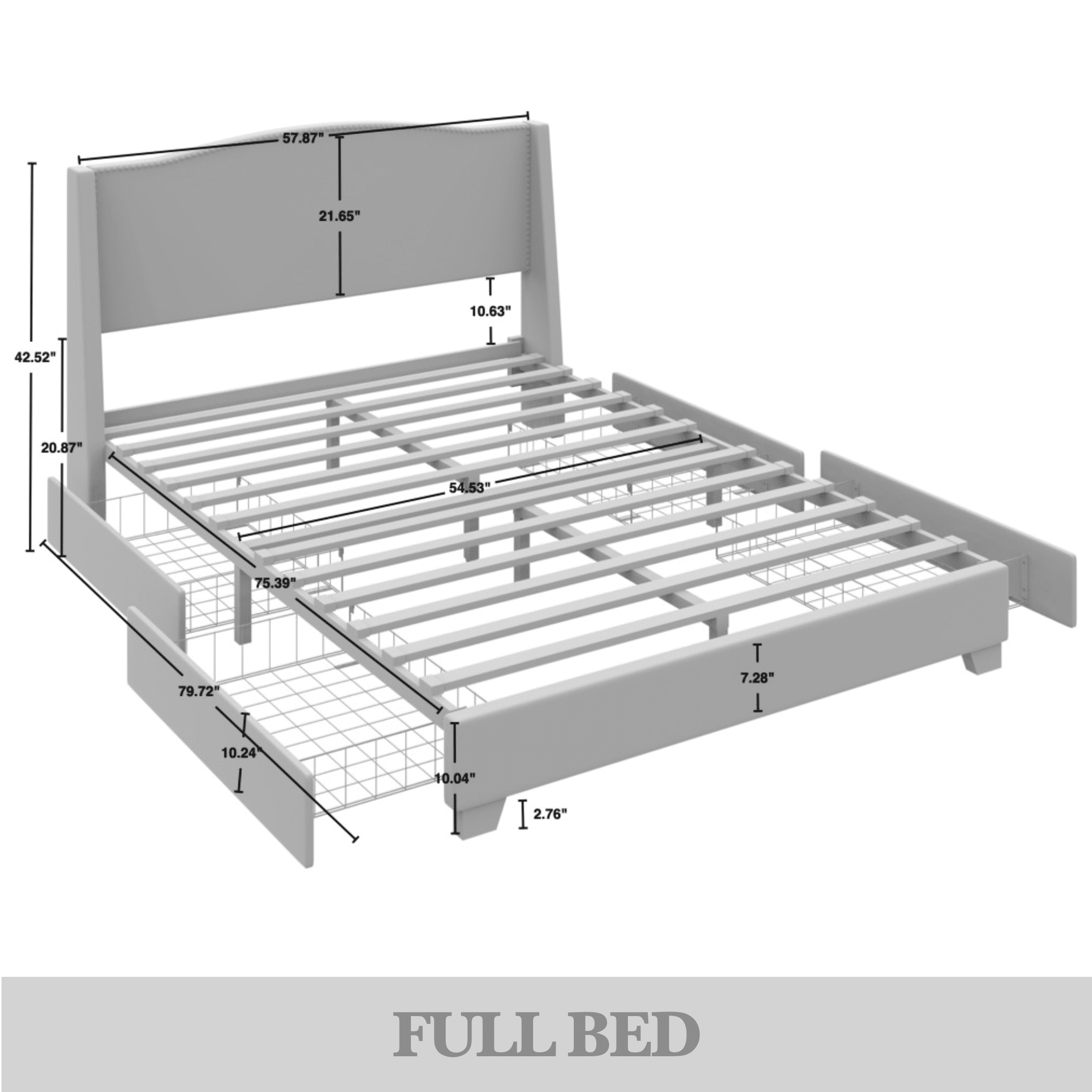 Castle Place Linen Full Size Platform Bed with Storage, Charcoal Grey