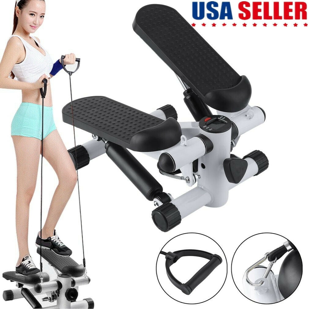 New Arrival Fitness Step Air Stair Climber Stepper Exercise Machine, New Equipment, Easy Standing Workout, Digital Display, Resistance Band Elliptical Trainer Burns Calories, S025 [Silver]