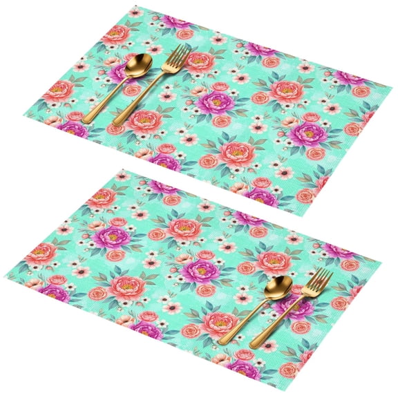 Placemat, Pioneer Flower Floral Print Pattern Place Mats Table Mat Set Of 2, PVC Washable Placemats for Party Kitchen Dining Decoration, 18x12 Inch, Fade Resistant
