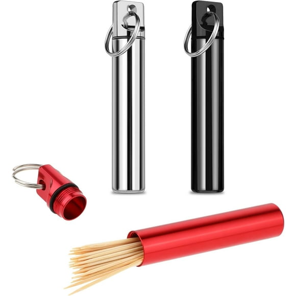 YQHWQ 3 pieces of metal portable toothpick box toothpick box pocket toothpick box aluminum alloy toothpick box with ring suitable for outdoor travel camping picnic wallet piece metal po