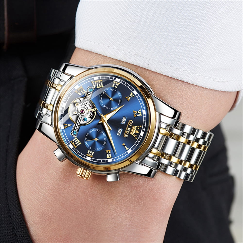 OLEVS Automatic Watches for Mens Self-Winding Mechanical Chronograph Classic Fashion Business Tourbillon Skeleton Stainless Steel Waterproof Luminous Mens Wrist Watches Reloj Para Hombre
