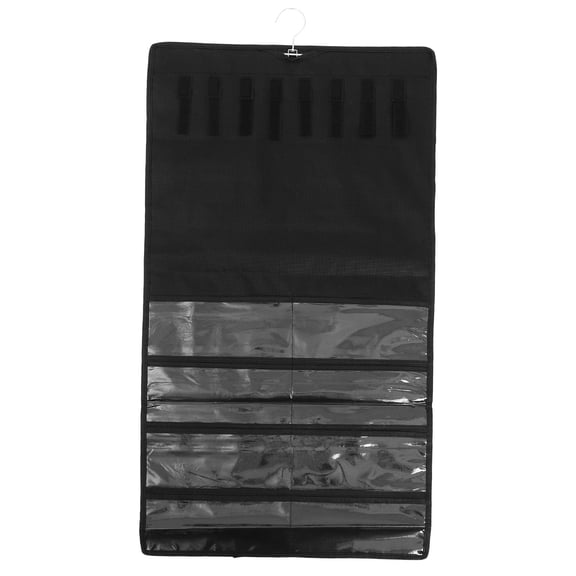 SHOWERORO Hanging Jewelry Organizer Bag Black PVC and Nonwoven for Storage