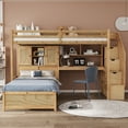 thumbnail image 2 of Twin over Twin Bunk Bed with Stairs and Desk, Solid Wood Loft Bed with Storage Compartments and Shelves, Stairway Bunk Bed Frame with Bookcase Headboard for Teens Adults, Natural, 2 of 9