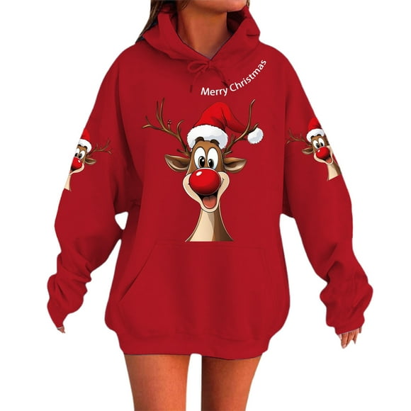Themed Pullover Hoodie Fashion Printed Design Long Sleeve Casual Wear Cozy Soft Light Sweatshirt Hooded Sweatshirt Women Women's Sweatshirts Zip up Cowboys Sweater Women Sweatshirts Oversized Red S