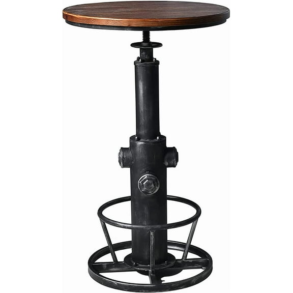 LOKKHAN Industrial Bar Table 38.6"-48.4" Height Adjustable Swivel Round Wood Tabletop 23.7" Dia, Kitchen Dining Office Coffee Bistro Pub Table