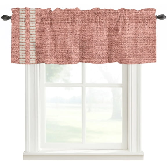 Peach Pink Texture Kitchen Valances for Windows, Country Farmhouse Burlap Stripes Bathroom Window Valances 54x18 Inch Rod Pocket Window Treatments Valance Curtains for Living Room Bedroom Decor