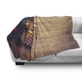 thumbnail image 3 of Gingerbread Man Soft Flannel Fleece Throw Blanket, Pine Branches Delicious Cookie and Present on Wood Planks, Cozy Plush for Indoor and Outdoor Use, 60" x 80", Hunter Green Pale Brown, by Ambesonne, 3 of 6