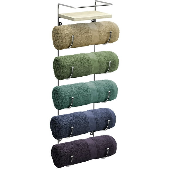 Sorbus Wall-Mounted Towel Rack - 5-Tier Metal with Wooden Shelf - Easy Installation