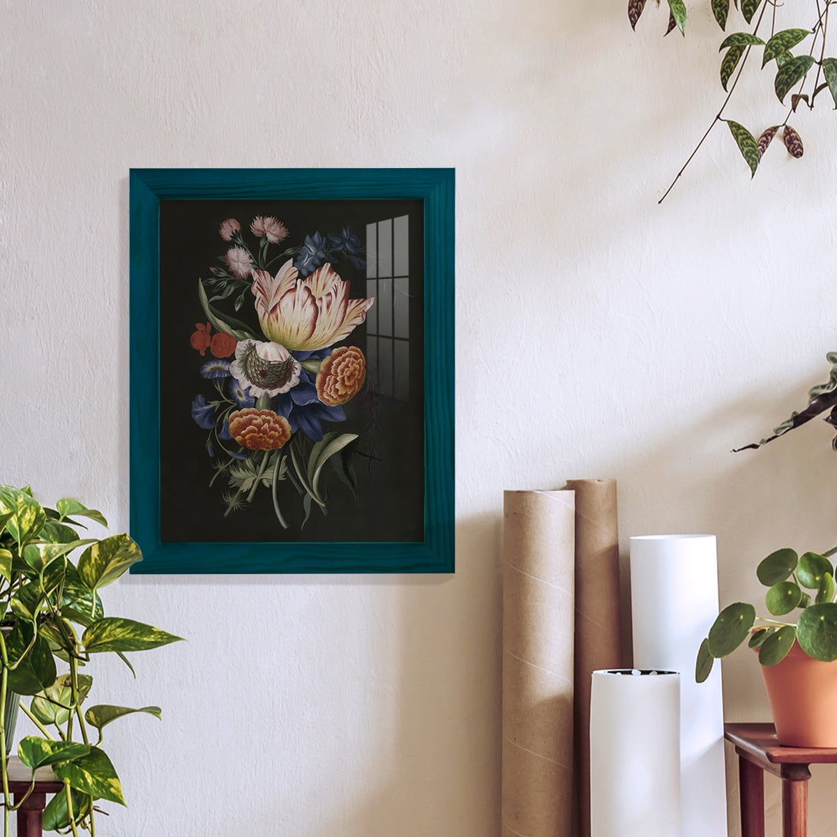 Dramatic Bouquet II -Framed Print w/glass-Ocean Blue