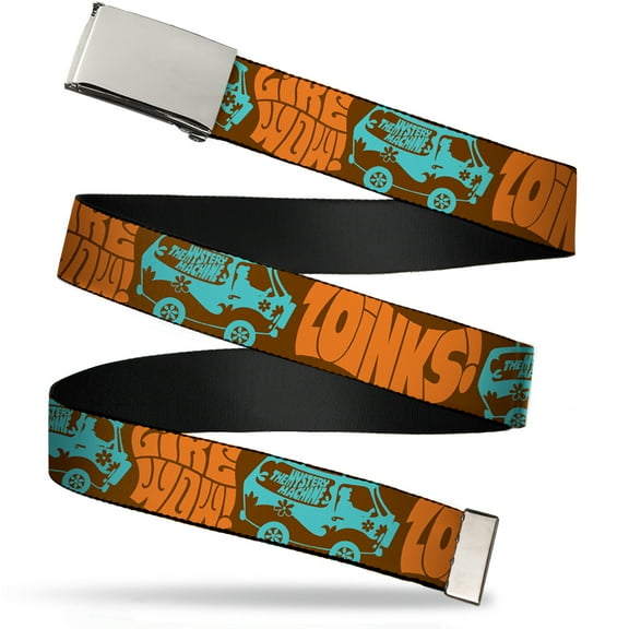 Adjustable Belt, Clamp Buckle, Cut-to-Fit, Zoinks Like Wow the Mystery Machine Brown Baby Blue