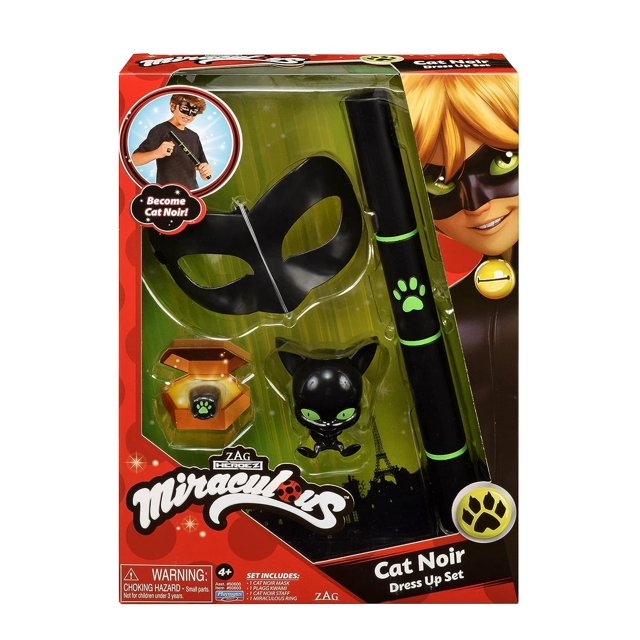 Set de juego de rol Miraculous Cat Noir con máscara, anillo, prenda y varilla