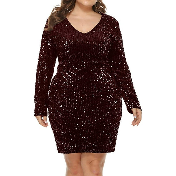 historie dæmning Videnskab Womens Plus Size Sequin Dress V Neck Party Cocktail Sparkle Glitter Evening  Stretchy Mini Bodycon Dresses - Walmart.com