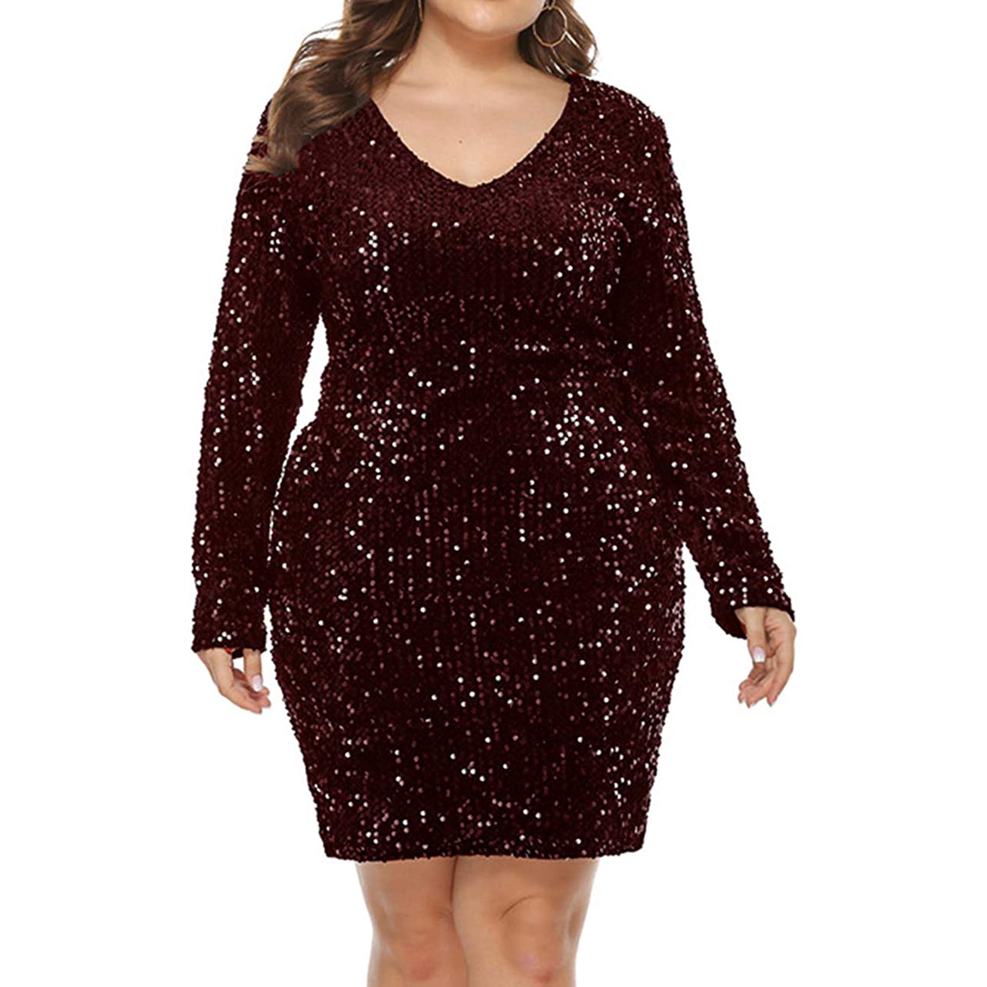 Womens Plus Size Sequin V Neck Party Sparkle Glitter Evening Stretchy Mini Dresses | Walmart Canada