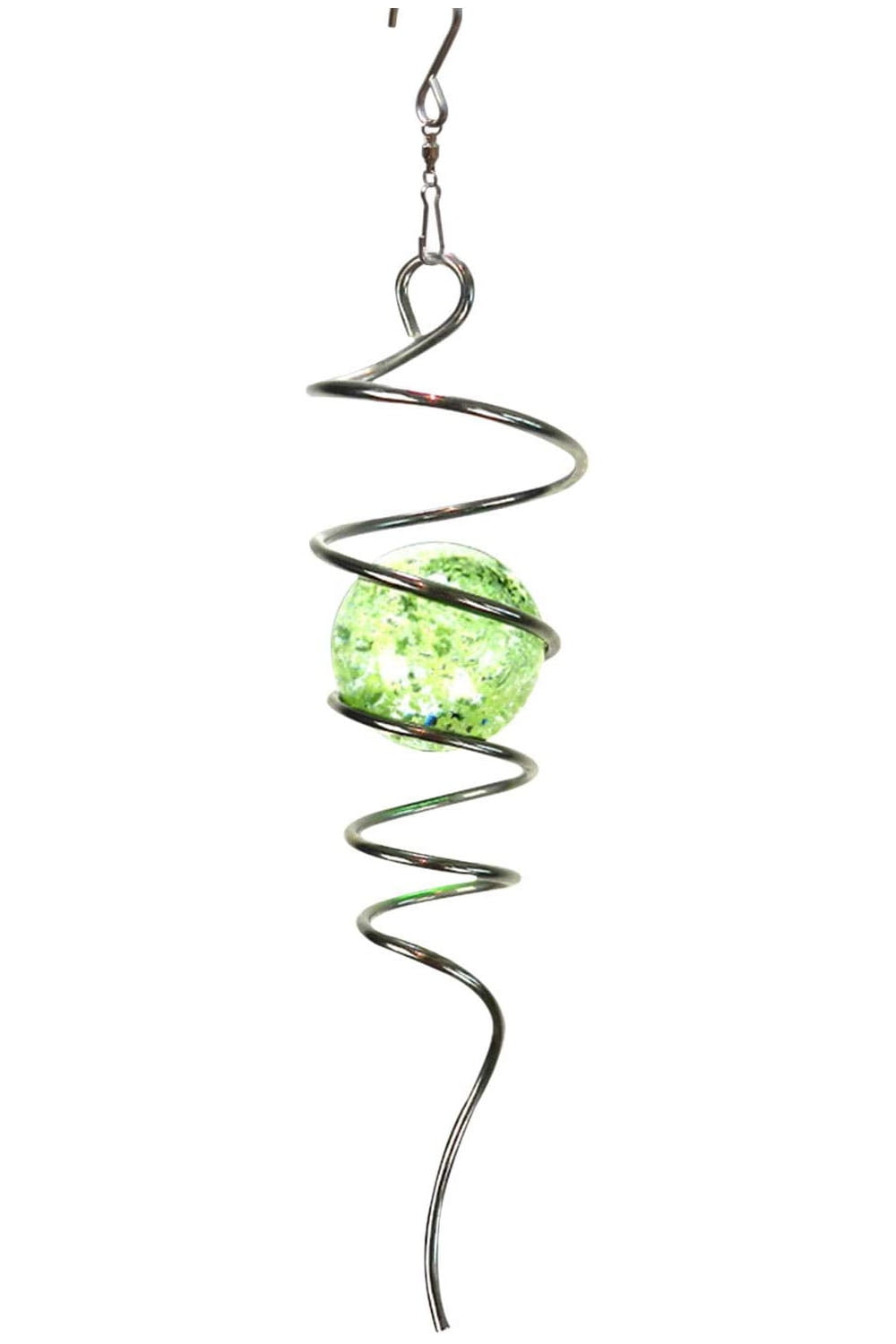 FONMY 11 inch Green Silver Glow Gazing Ball Spiral Tail Wind Spinner