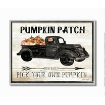 Stupell Industries Pumpkin Patch Farm Sign Fall Harvest Picking Framed Wall Art Design by Cindy Jacobs, 16" x 20", Gray Framed
