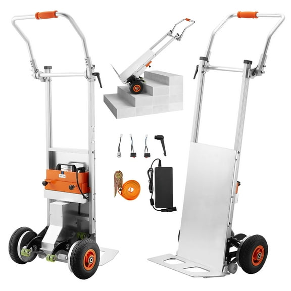 VEVOR Electric Stair Climbing Dolly, 440lbs Capacity Electric Stair Climbing Hand Trucks with 157.5in Rope & Folding Handle, Heavy Duty Stair Climber for Warehouse Logistics,Moving Furniture(Silver)