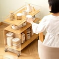 thumbnail image 3 of Acrylic End Table with Wheels, 3-Tier Clear Sofa Side Table Modern Coffee Table with Open Bamboo Storage Shelf, Rolling Storage Acrylic Cart Home Decor Nightstand for Living Room Bedroom (Wood Color), 3 of 7