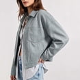 thumbnail image 5 of vdgthytj Jackets for Women Snap Button Lapel Collar Long Sleeve Cropped Fashion Fall Casual Outerwear with Chest Pockets(X-Large,Sky Blue), 5 of 9