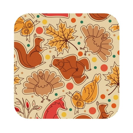 

Salouo Autumn Animal Maple Leaves Print Round Coaster Drink Coasters Leather Bar Beer Beverage Coasters for Drinks Set of 4 for Tabletop Protection Coffee Table Decor
