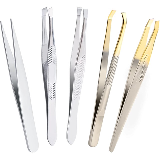 Pinzas de 5 Piezas, Pinzas Profesionales, Pinzas para Cejas de Acero Inoxidable, Pinzas de Precisión para Cejas, Pestañas, Pelos Encarnados, Pelo de Barba