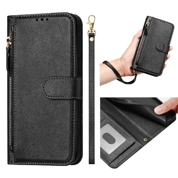 Filp Case for Asus Zenfone 11 Ultra Zipper Pocket Magnetic Flip Wallet Phone Case with 7 Card Slots and Wrist Strap