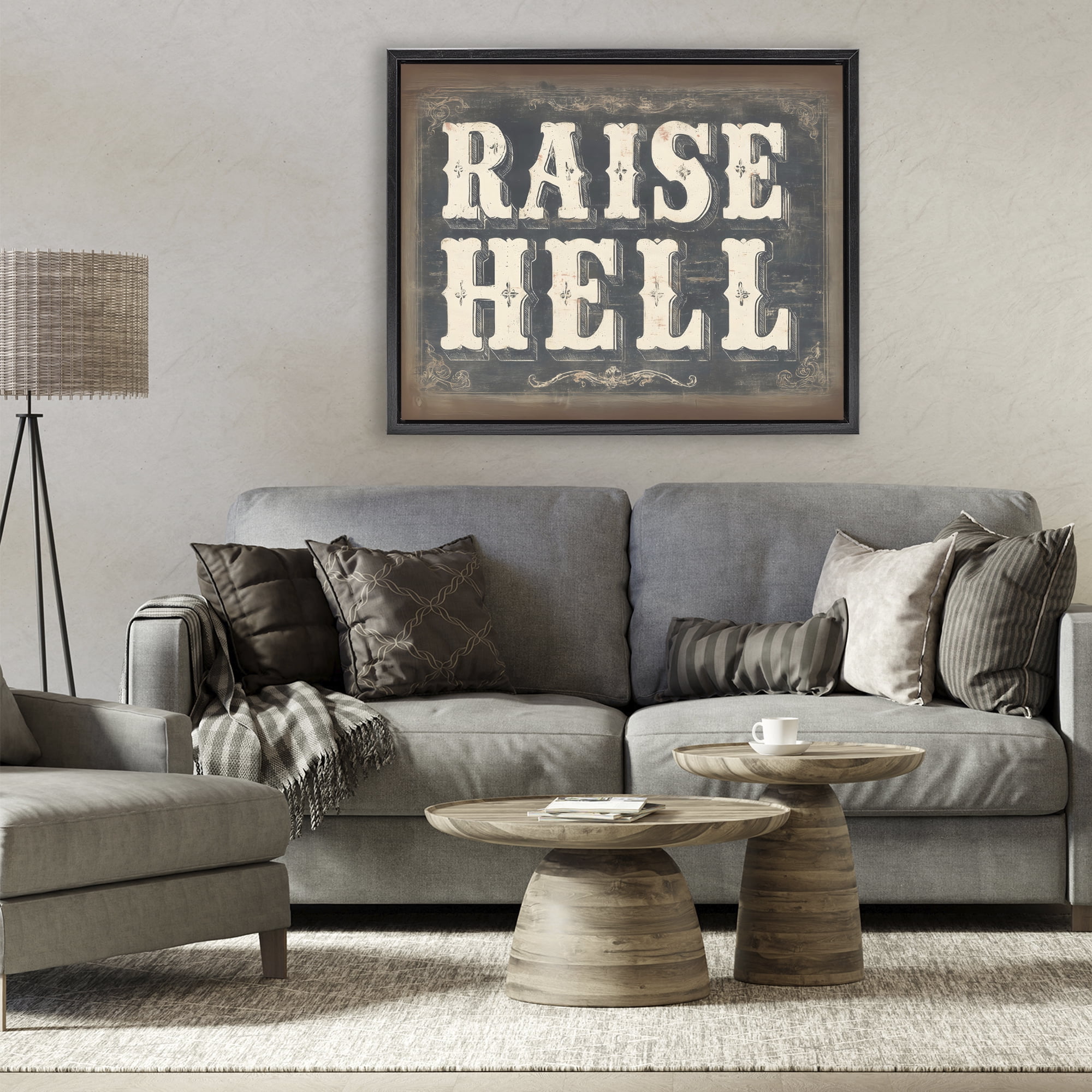 Stupell Industries Raise Hell Vintage Western Black Framed Floater Canvas Wall Art, design by Arlington Prints