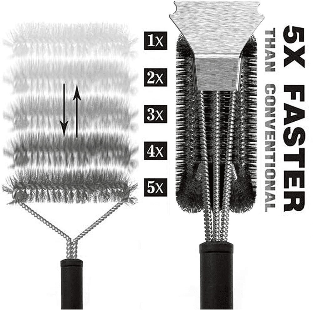 Dofurz Heavy Duty Grill Brush for Outdoor Grills - 3-in-1 Stainless Steel BBQ Brush and Long Grill Scraper