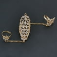 thumbnail image 3 of AYYUFE Opening Ring Rhinestone Embedded Alloy Golden Color Hollowed-out Leaf Dual Chain Ring for Dating, 3 of 7