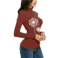 thumbnail image 3 of DondPO Long Sleeve Shirts for Women Sweatshirt for Women Comfortable Casual Print Long Sleeve Mock Turtleneck Blouse Tops Slim Fit Stretchy Layer Tee Shirts Womens Tops Turtleneck Shirt Women Wine M, 3 of 6