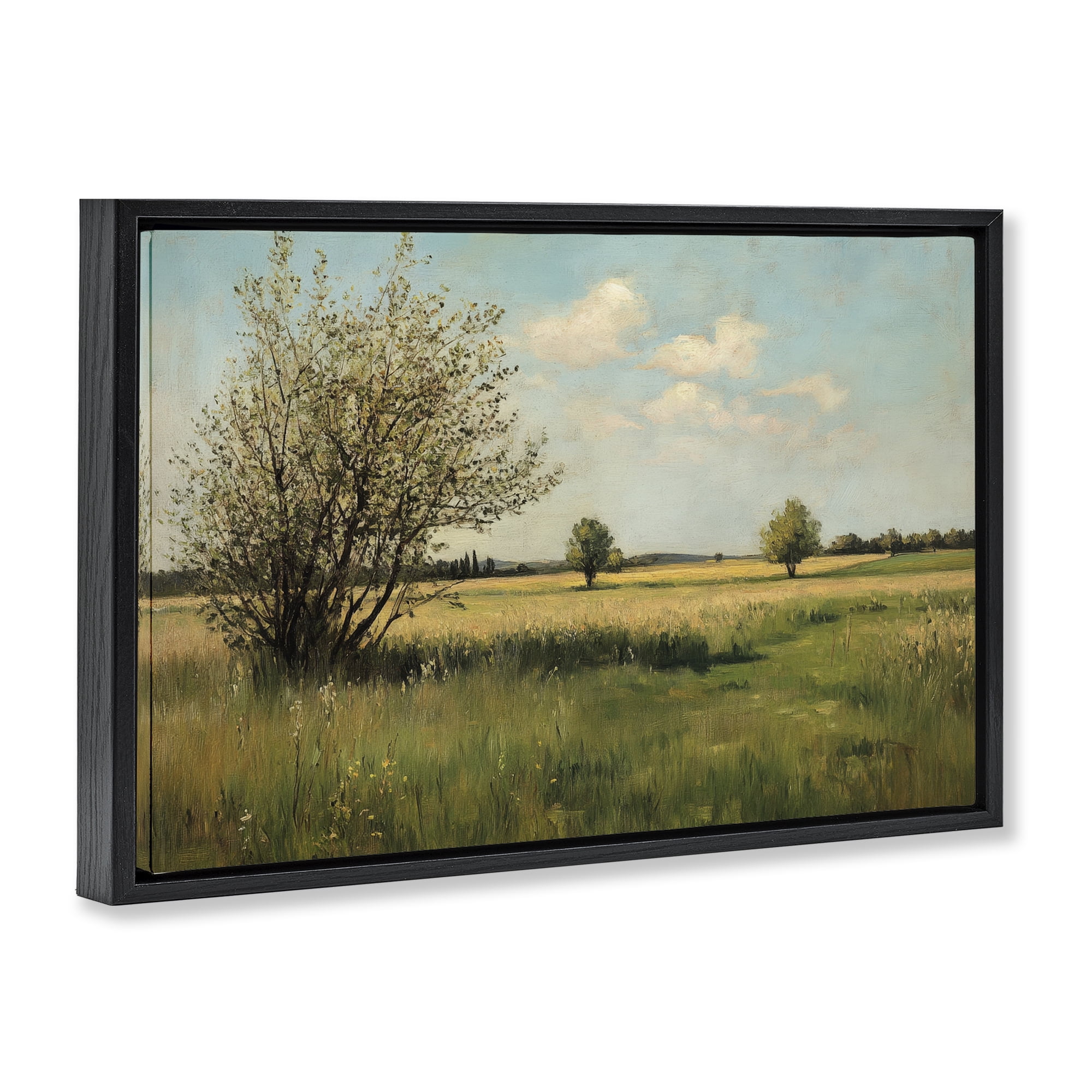 Stupell Industries Peaceful Meadow Under Serene Sky Black Framed Floater Canvas Wall Art, design by Petal Prints Design