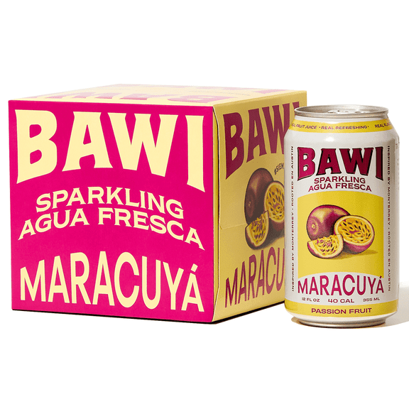 Bawi Agua Fresca, La Maracuyá (Passion Fruit), Sparkling Fruit Drink, 12 fl oz Cans, 4 Pack