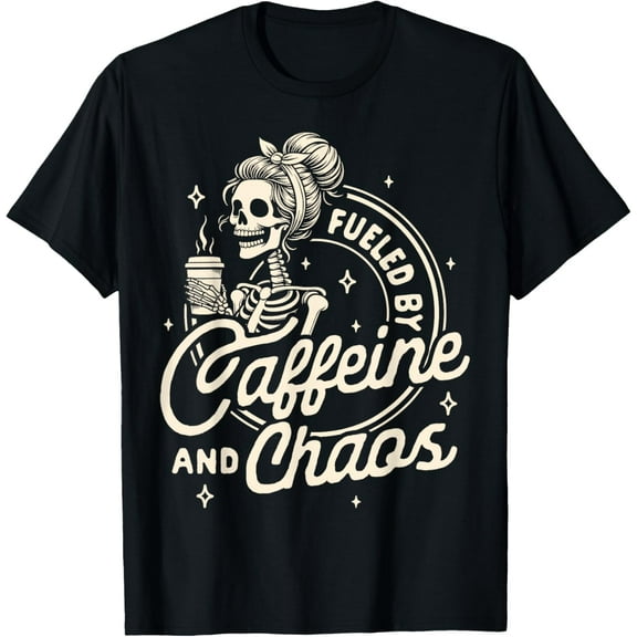 Velto Mom Life Coffee Lover Motherhood Fueled By Caffeine & Chaos T-Shirt All Size S-5XL