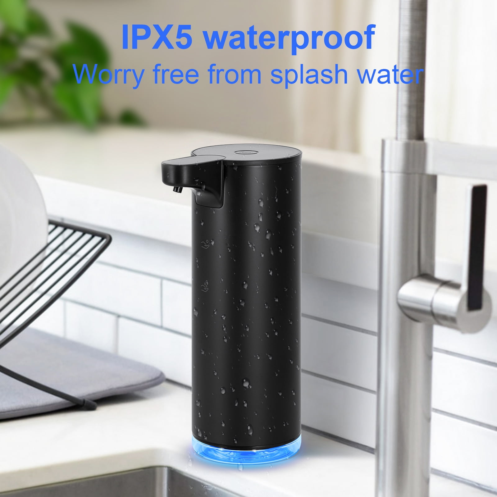 Automatic Foaming Soap Dispenser: Rechargeable Touchless Soap Dispenser Stainless Steel Foam Soap Dispenser for Bathroom Hand Soap Pump for Kitchen Xmas Gift, 9oz, Black