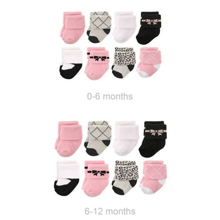 

Hudson Baby Infant Girl Grow with Me Cotton Terry Socks Bows 0-6 and 6-12 Months