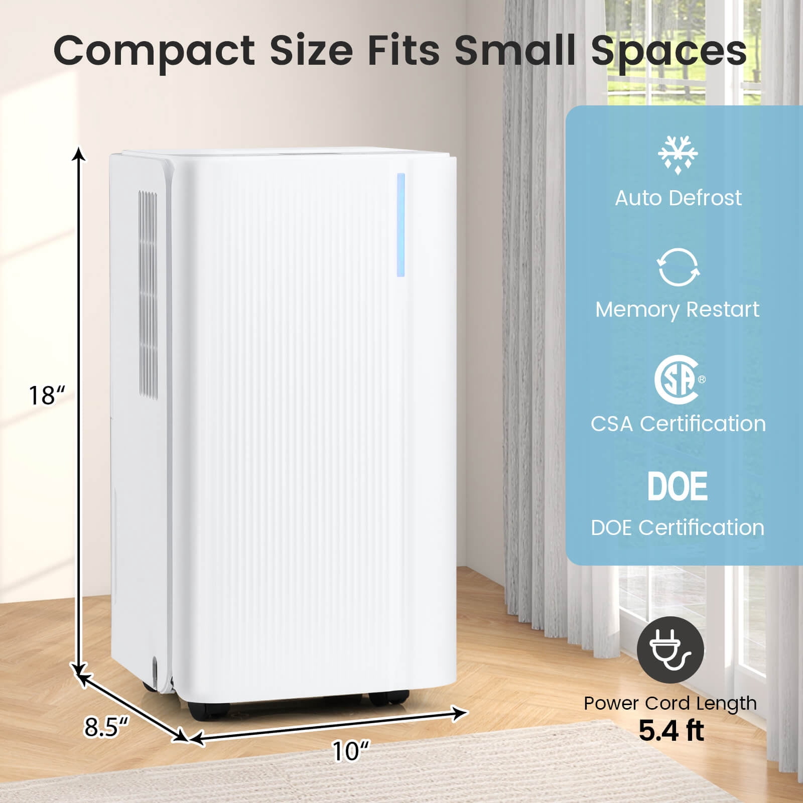 Costway 9 Pints(DOE) Dehumidifier for Home 2000 Sq.Ft Portable Dehumidifier for Bedroom 2000 sq.ft Coverage Area (MAX 32Pint at 95°F, 90%RH)