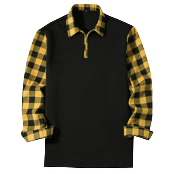 HAiming Men's Long Sleeve Shirts Casual 1/4 Zipper Lapel Collar Plaid Tops 2025 Fall Winter Plus Size Loose Clothes