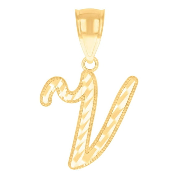 10k Yellow Gold Unisex Letter Name Personalized Monogram Initial V Script Alphabet Charm Pendant Necklace 25x13.2mm Wide