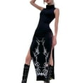 thumbnail image 1 of Diconna Femmes Impression Haut Col Sans Manches Coupe Slim Fendue Longue Robe, 1 of 4