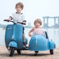 thumbnail image 3 of LISUEYNE 12V Licensed Vespa Ride on Motorcycle with Side Car, 2-Seater Electric Car for Boys Girls Age 3+, Key Start, Storage Bin, Music, Max Speed 4.8mph,Blue, 3 of 6