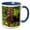 Blue/White, variant on 3drose, Indonesia, Borneo, Kalimantan. Female Orangutan., 11oz Two-tone Black Mug