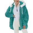 thumbnail image 4 of Sherpa Lined Jacket Women Casual Plus Size Fuzzy Fleece Jackets Zip Up Oversized Long Sleeve Warm Winter Coats With Hood Turquoise S, 4 of 9