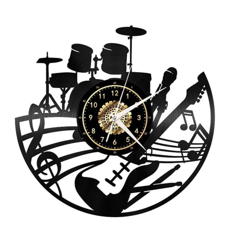 Musical instrument Vinyl Record Wall Clock Gifts 12”Black Wall Clock Unique Gifts for Men Women for Birthday Wall Decor