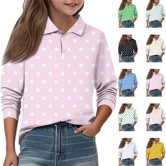 YOUYEDIAN Long Sleeve Polo Shirts for Boys Size 6-7 Kids Golf School Uniform Toddler Girls Spring Collared T Shirt Dress Athletic Outfit (Pink)