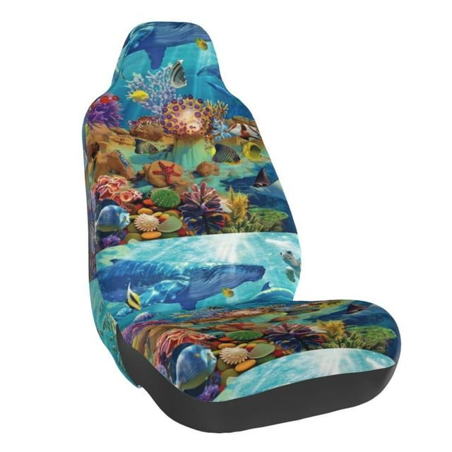 Wukai Sea World Full Set Car Seat Covers with Soft Padding Universal Auto Front Seats Protector and Cushion Mat