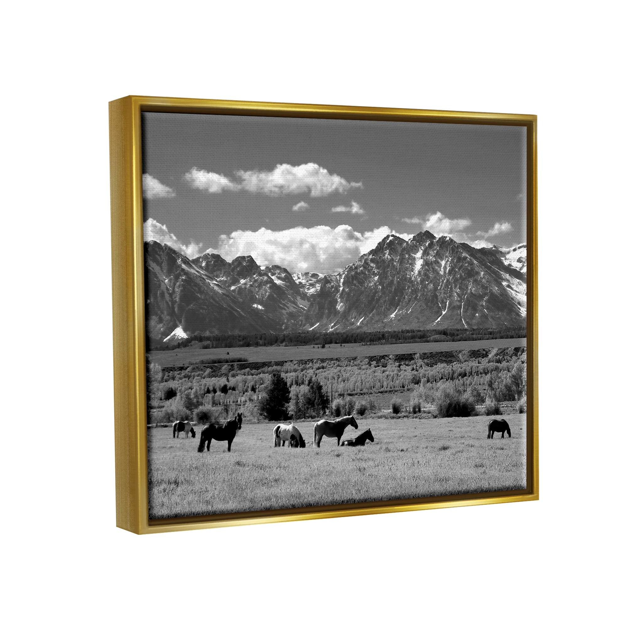 Stupell Industries Horses Grazing Countryside Landscape Photography Gold Floater Framed Canvas Art Print Wall Art, 21 x 17