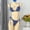Blue, variant on Women Striped Crochet Knit 2 Piece Bikini Set, Adjustable Spaghetti Strap Front Metal Clasp Top & Side Tie High Cut Bottom Swimsuit, Sexy Boho Beach Bathing Suit for Summer Vacation