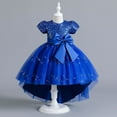 thumbnail image 3 of Girl Ruffle Tiered Tutu Gown Short Sleeve Embroidery Lace Princess Dresses with Big Bowknot Party Ball Tulle Pageant Gowns for Wedding, Birthday - 4-12T, 3 of 4